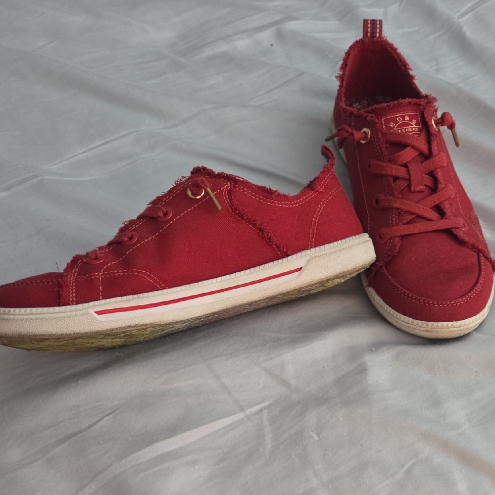 Skechers Red Women's Lace-Up Canvas Sneakers - Picture 2 of 4